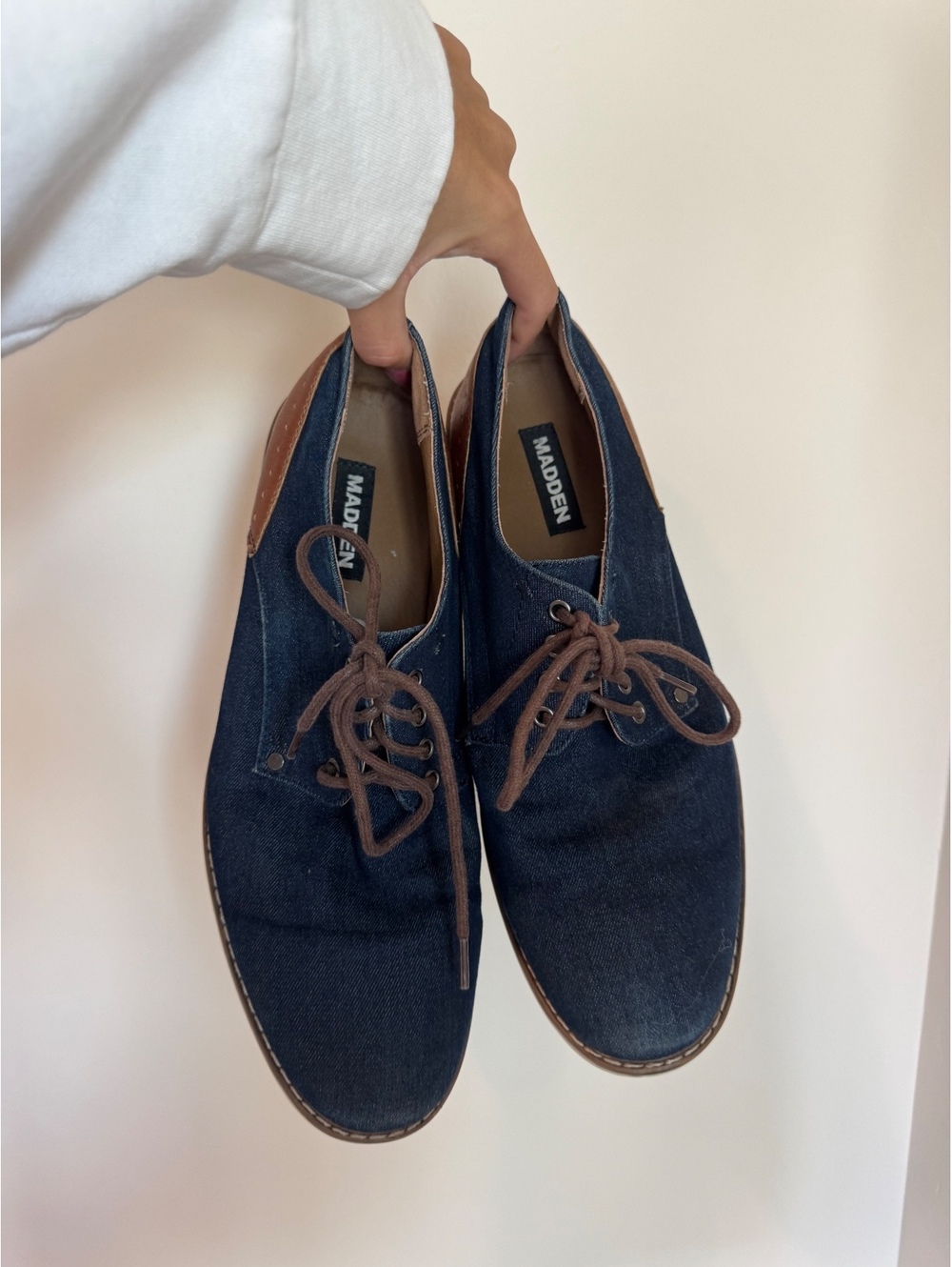Steve Madden Denim Oxford Lace Up Shoes Blue Brown Men’s Casual